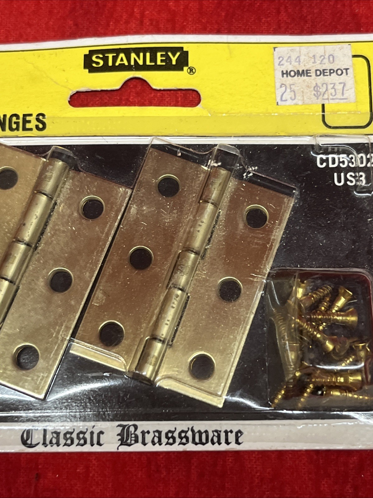VINTAGE STANLEY SOLID BRASS BROAD HINGS 2″ x 1-3/8″ 2 pcs – NEW (w3)