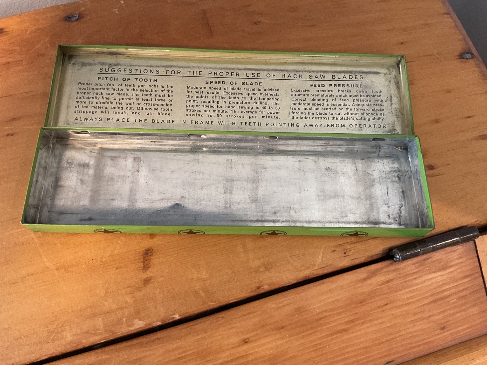 Antique Star Hack Saw Blades Tin (EMPTY) , Clemson Bros. , Middleton, NY