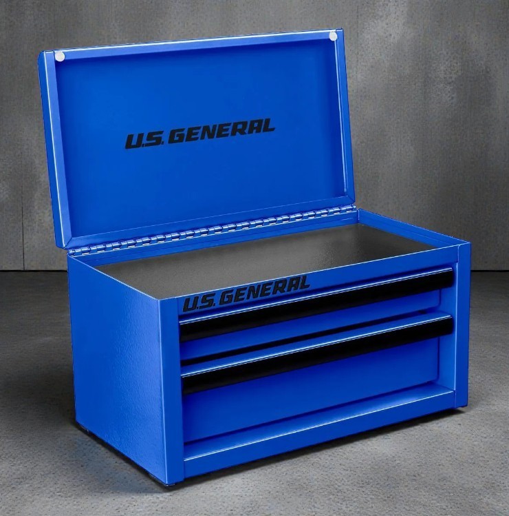 U.S. General Mini Tool Box 2-Drawer Blue Drawer Liner Metal Storage Organizer