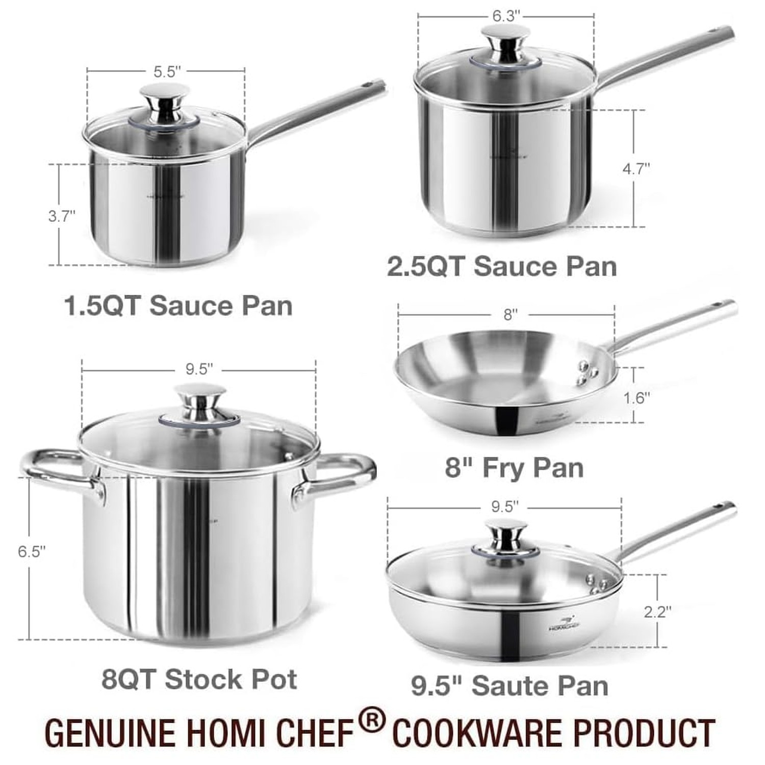 HOMICHEF 14-Piece Nickel Free Stainless Steel Cookware Set – Nickel Free Pots…