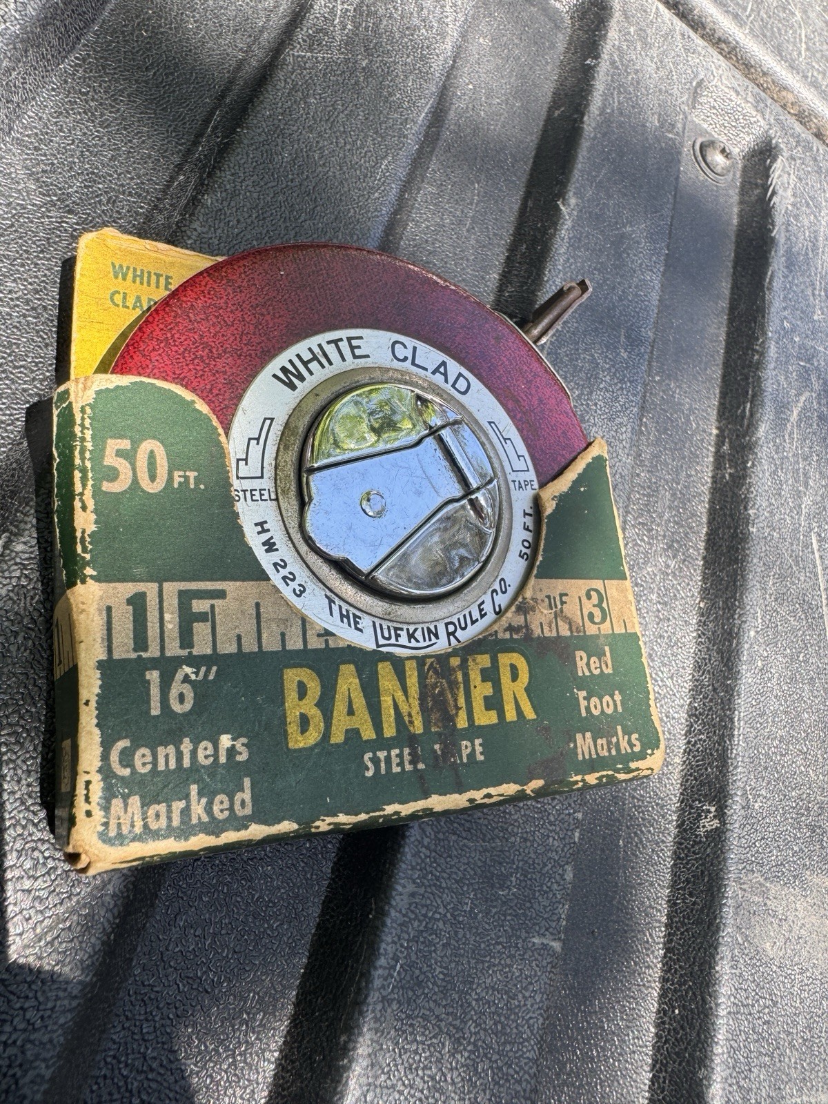Lufkin Rule Co. Vintage White Clad Steel Tape Measure 50 Ft. USA Banner