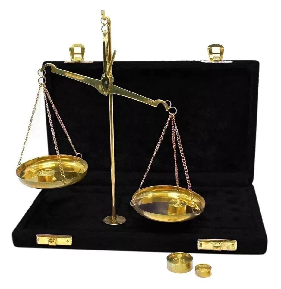 8” Balance Scale Vintage Brass Pocket Jeweler’s Balance Scale Complete Weight