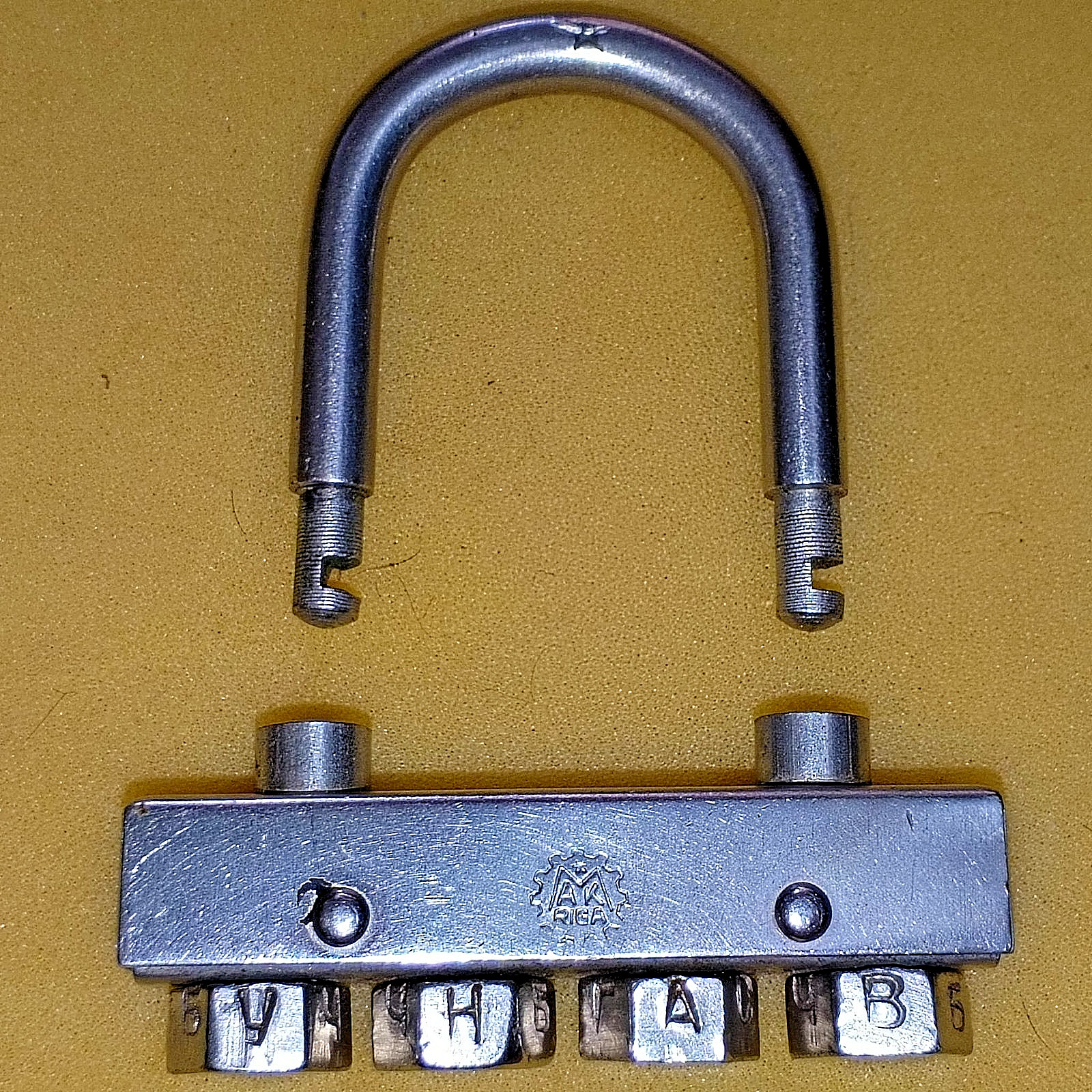 Vintage USSR Padlock with 4 Code Combination RUSSIAN LETTERS on the turn handle