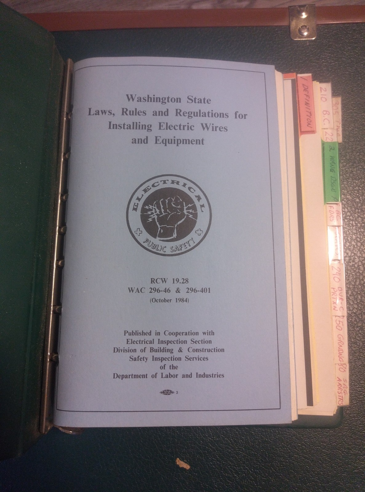 Vintage 1984 National Electrical Code Loose Leaf Binder NEC Tabs Washington WAC