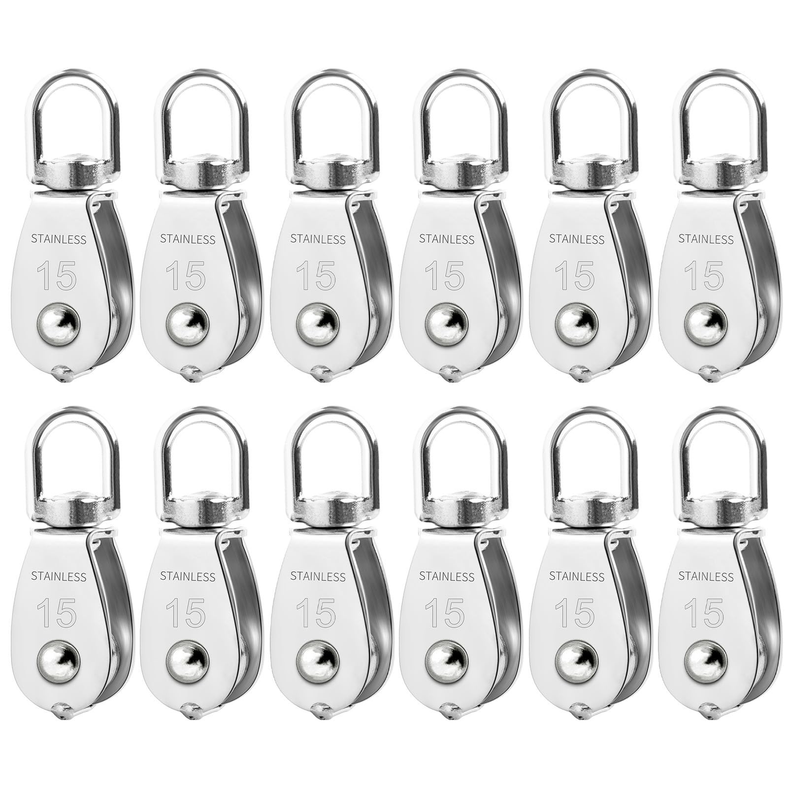 12 Pack M15 Pulleys for Rope, 304 Stainless Steel Wire Rope Cable Pulley, Hea…
