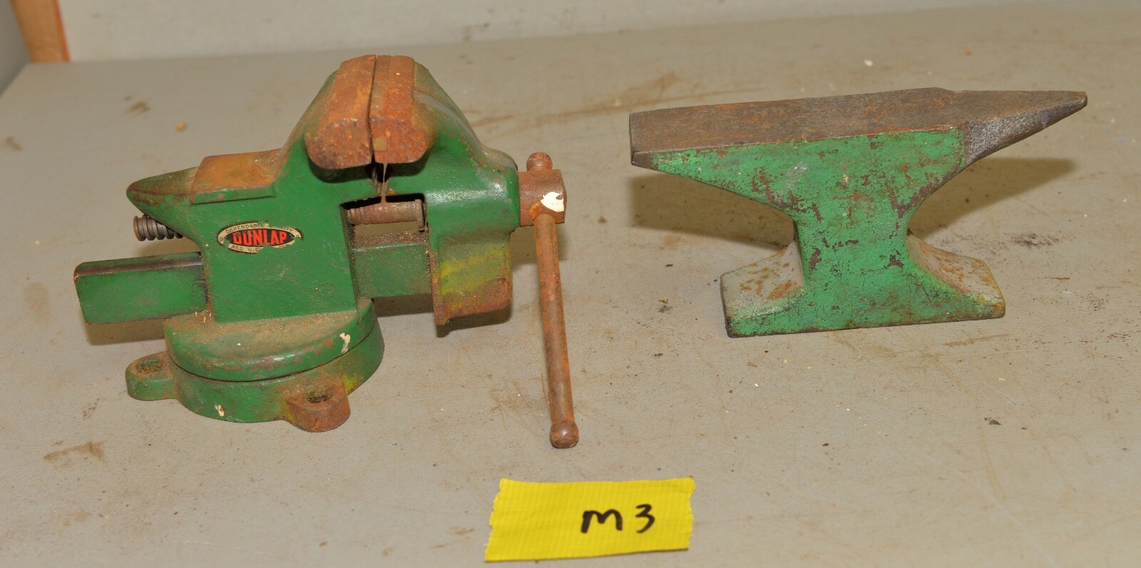 Dunlap swivel bench vise & jewelers anvil collectible machinist tool lot M3