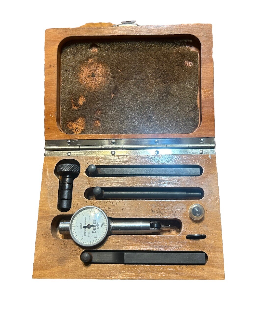 Vintage Brown & Sharpe Bestest Dial .0005 Test Indicator 7028 Wood Box