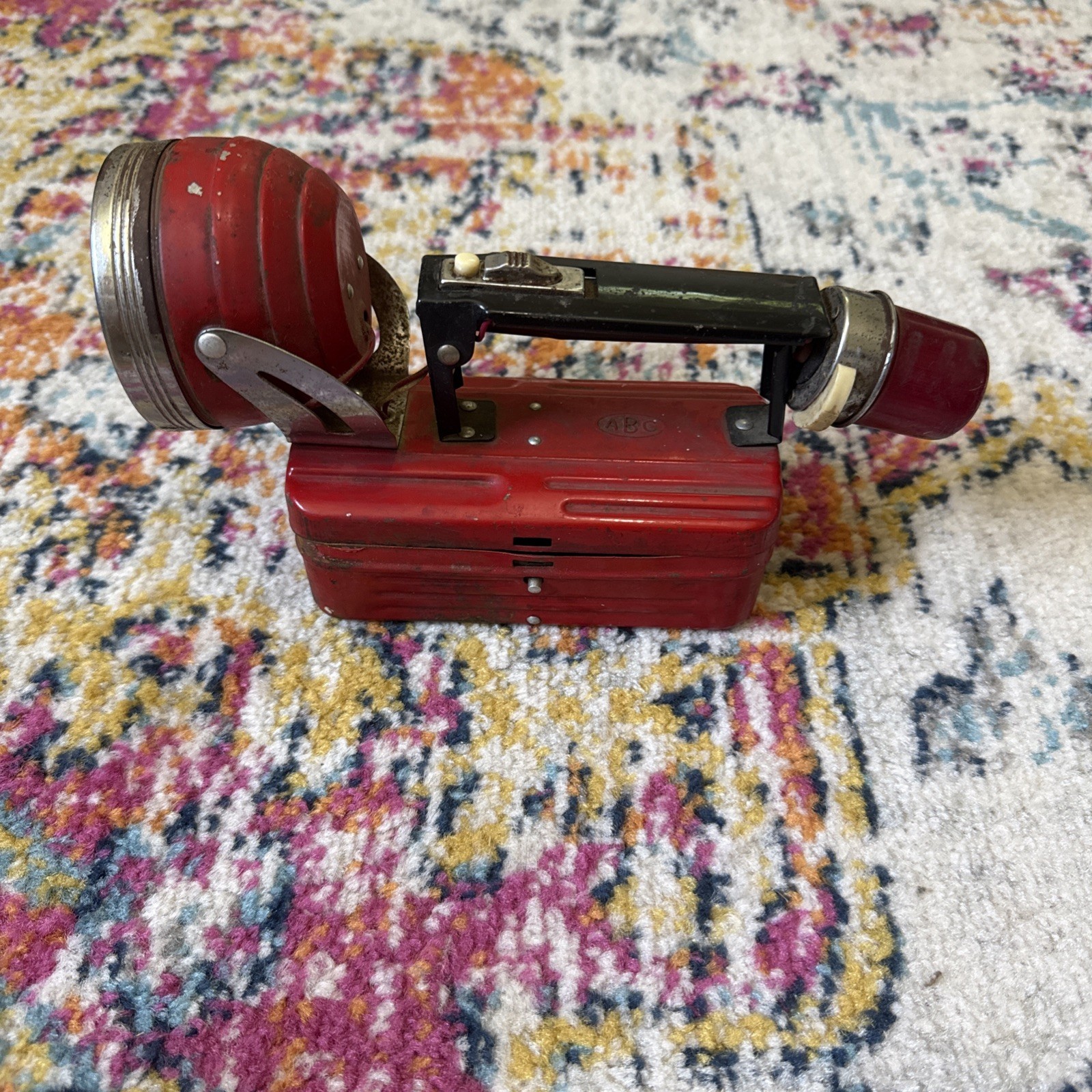 Vintage ABC Red Metal Flashlight Lantern Adjustable Spotlight Camping Light