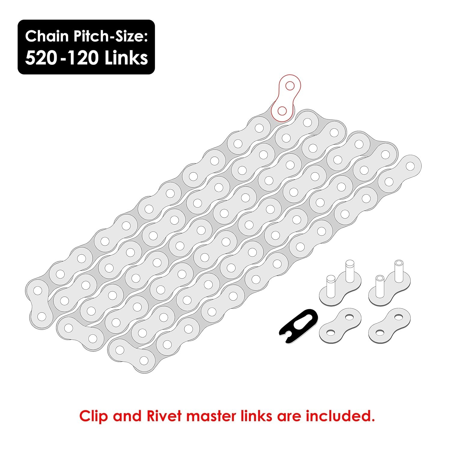 520-Pitch 120-Links Non-Oring Drive Chain Compatible with ATV/UTV/Quad/Side X…