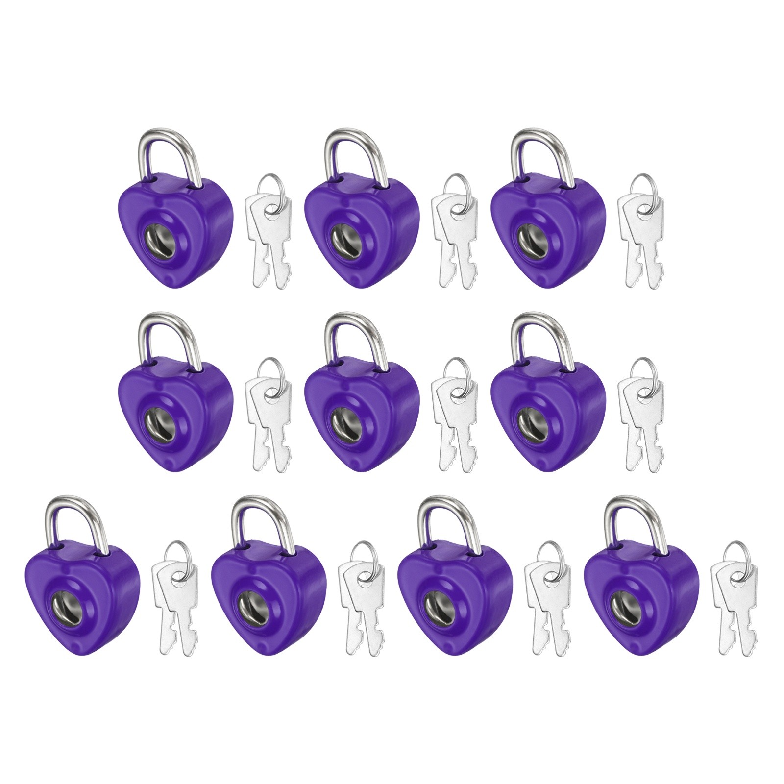 10Pcs Mini Diary Padlock, Small Heart Shaped Lock with 2 Keys Black Purple