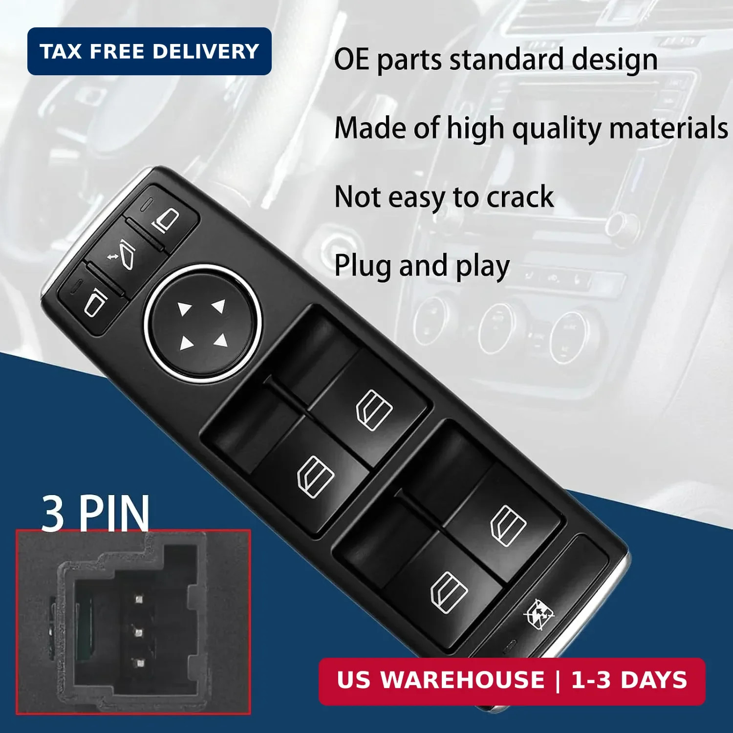 Master Power Window Switch Button Front Driver Side Compatible with 2008-2017 Me