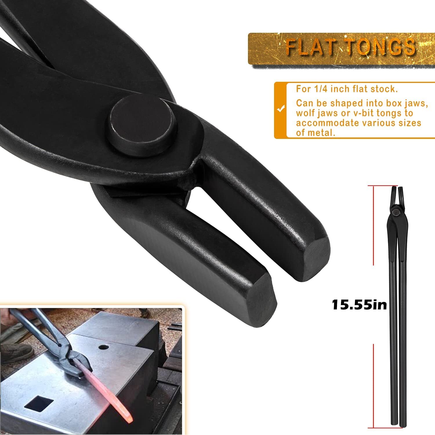 Blacksmith Bladesmith Knife Making Tongs + 1.5kg Hammer Set for Forge Anvil Vise