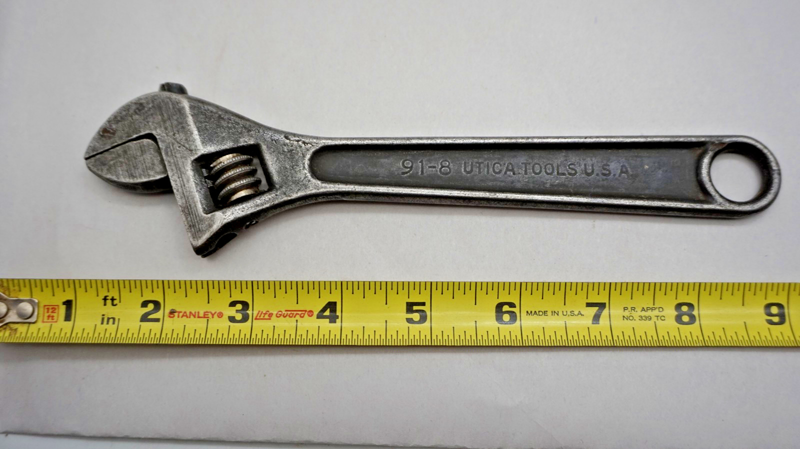 VINTAGE UTICA 91-8 ADJUSTABLE WRENCH 8 INCH ALLOY STEEL USA Free ship USA only