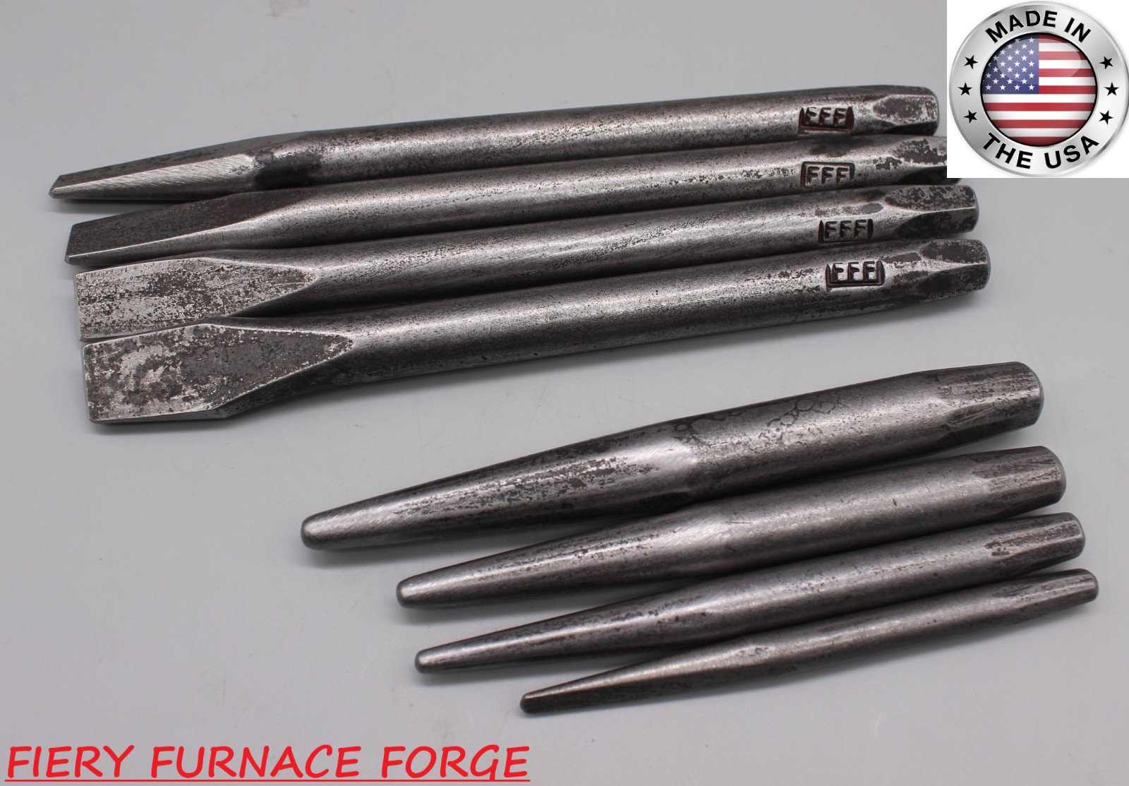 Fiery Furnace Blacksmith – 8Piece Thin Slot Punch & Drift Set – MADE IN AMERICA