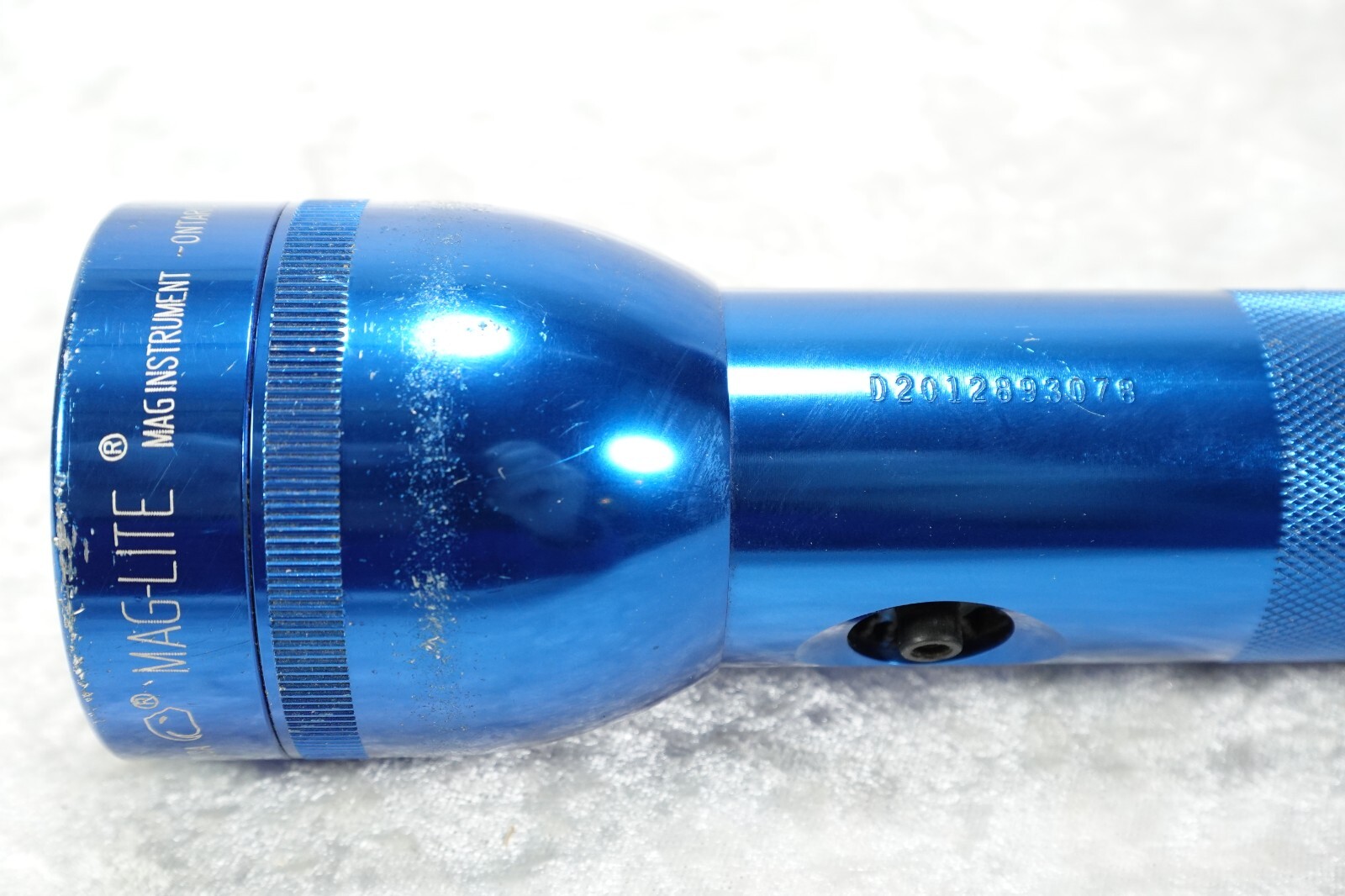 2 Vintage Mag-Lite Flashlights 10″ Length Blue & Black USA W/ Serial Numbers