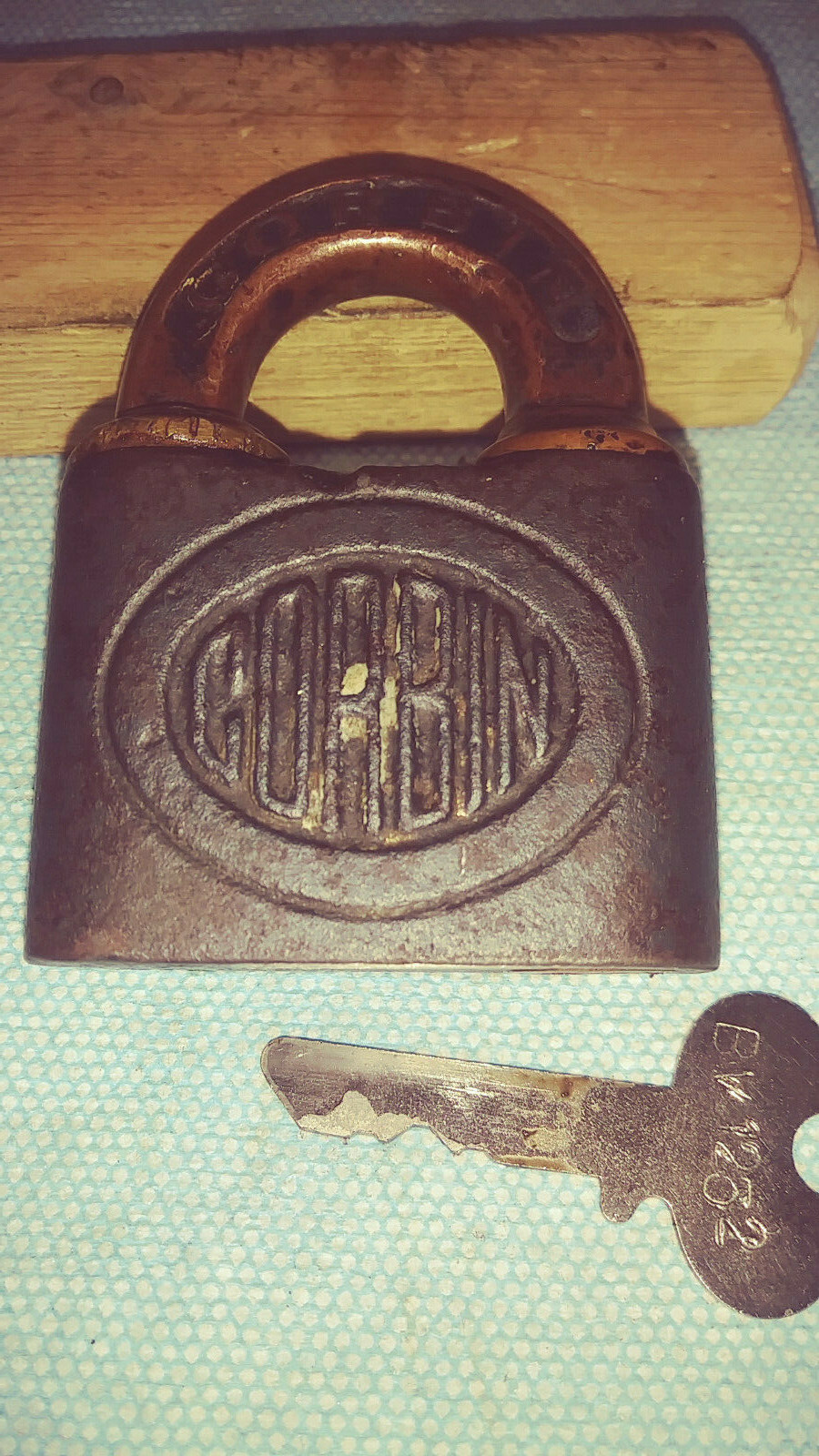 vintage/antique CORBIN push key padlock w/key works good bv1252
