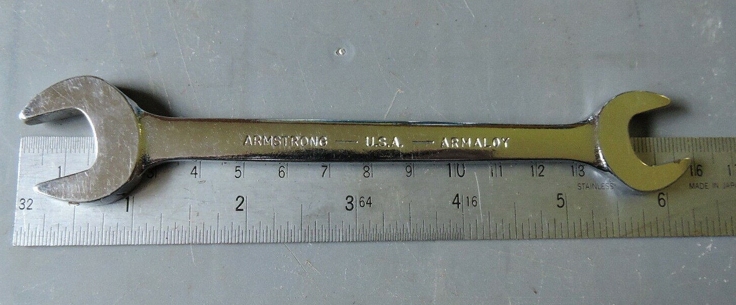 No. 1725-B ARMSTRONG ARMALOY OPEN WRENCH 1/2 X 9/16 USA HIGH CHROME POLISHED