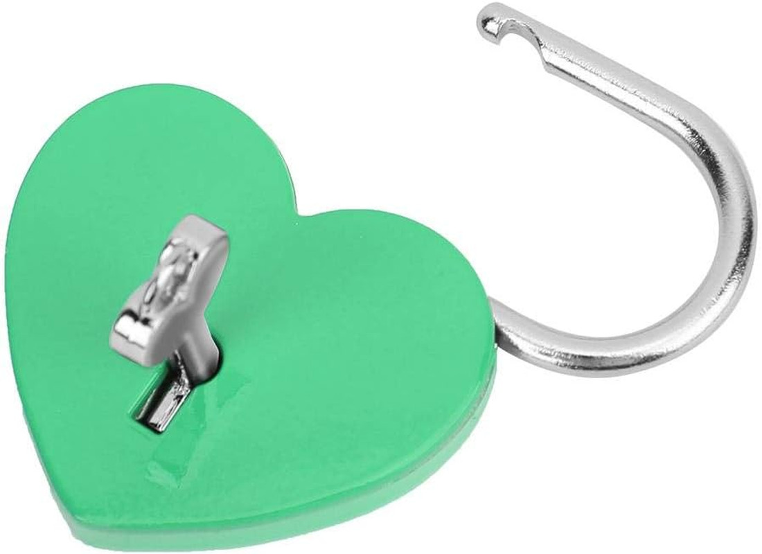 45X59Mm Green Heart Shaped Mini Padlock, Colorful Zinc Alloy Lock with Keys