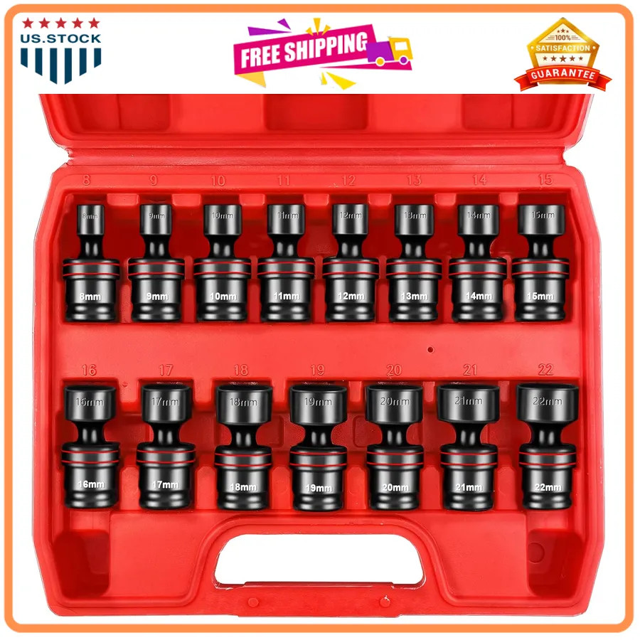 18pc 1/2′ Drive Metric Impact Universal Socket Set 10-24mm with Extensions