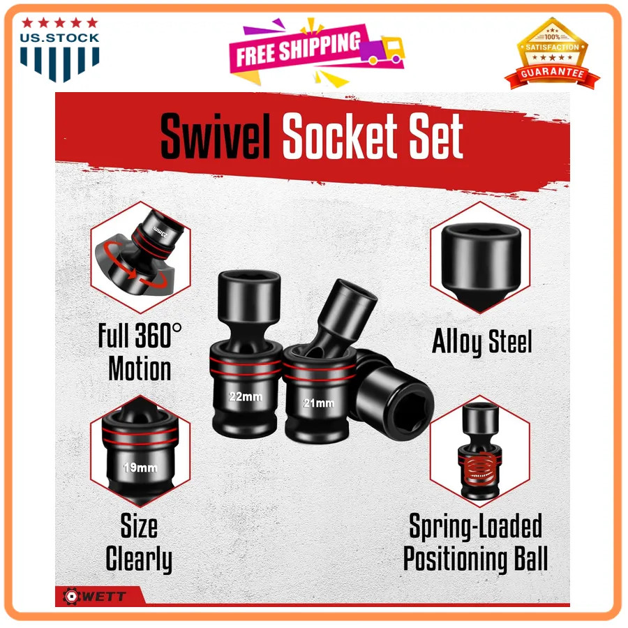 18pc 1/2′ Drive Metric Impact Universal Socket Set 10-24mm with Extensions