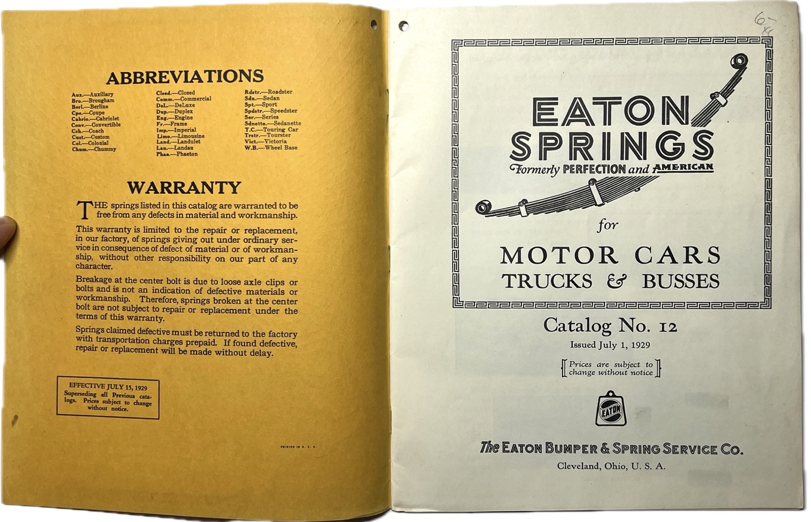 1929 EATON SPRINGS CATALOG NO12 MOTOR CARS TRUCKS BUSSES SPRING PARTS MANUAL REF