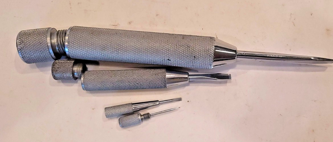 Vintage 4 in 1 Screwdriver Nesting Knurled Brass Handle Made in USA