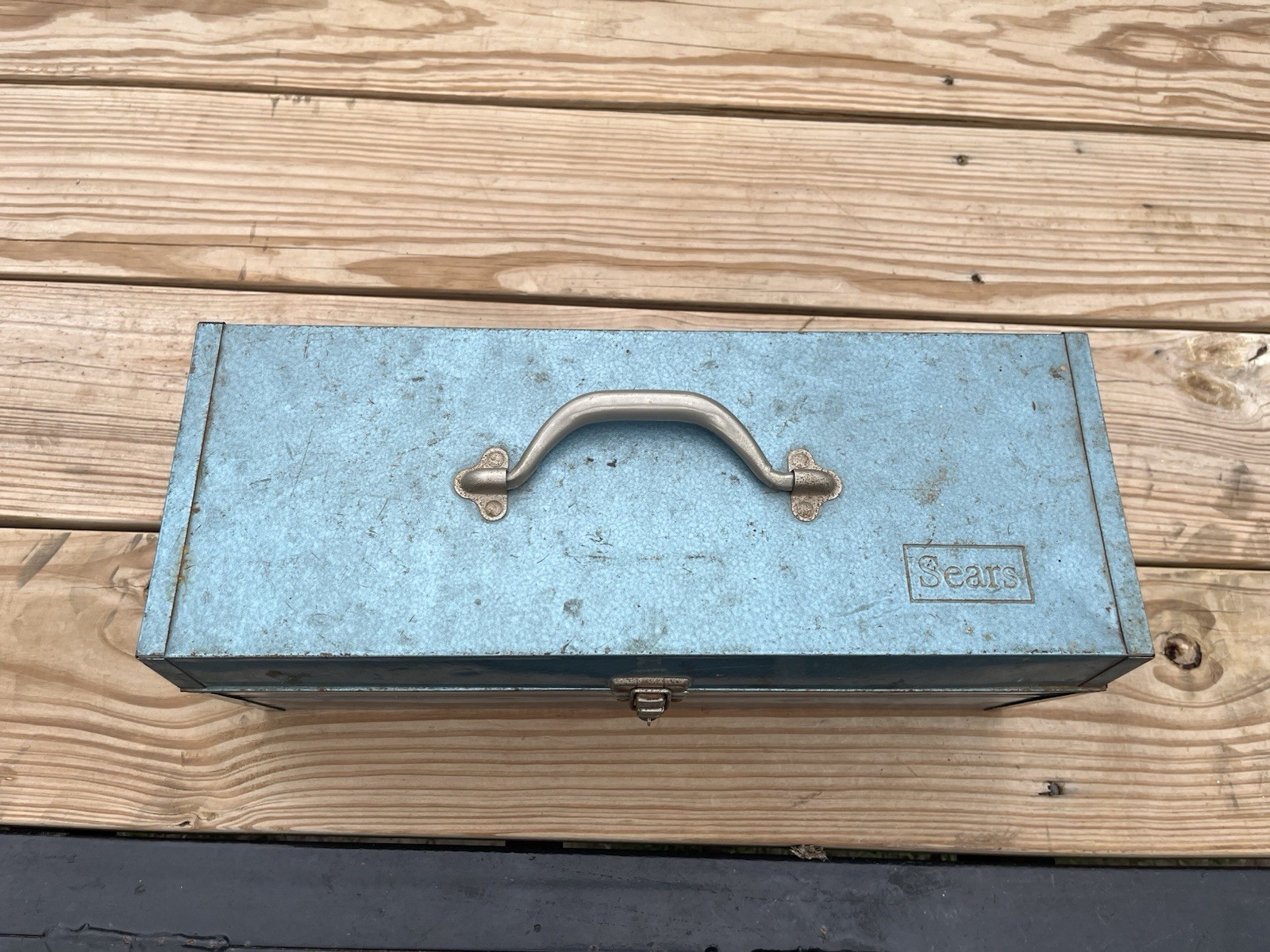 Sears Metal Tool Box Blue Red Interior tray Portable Storage Chest USA Vintage