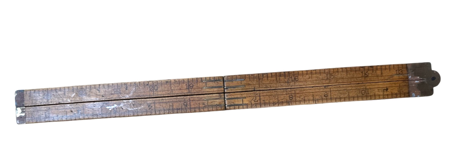 Vintage H. Chapin No.11 folding wood and brass 24 inch ruler
