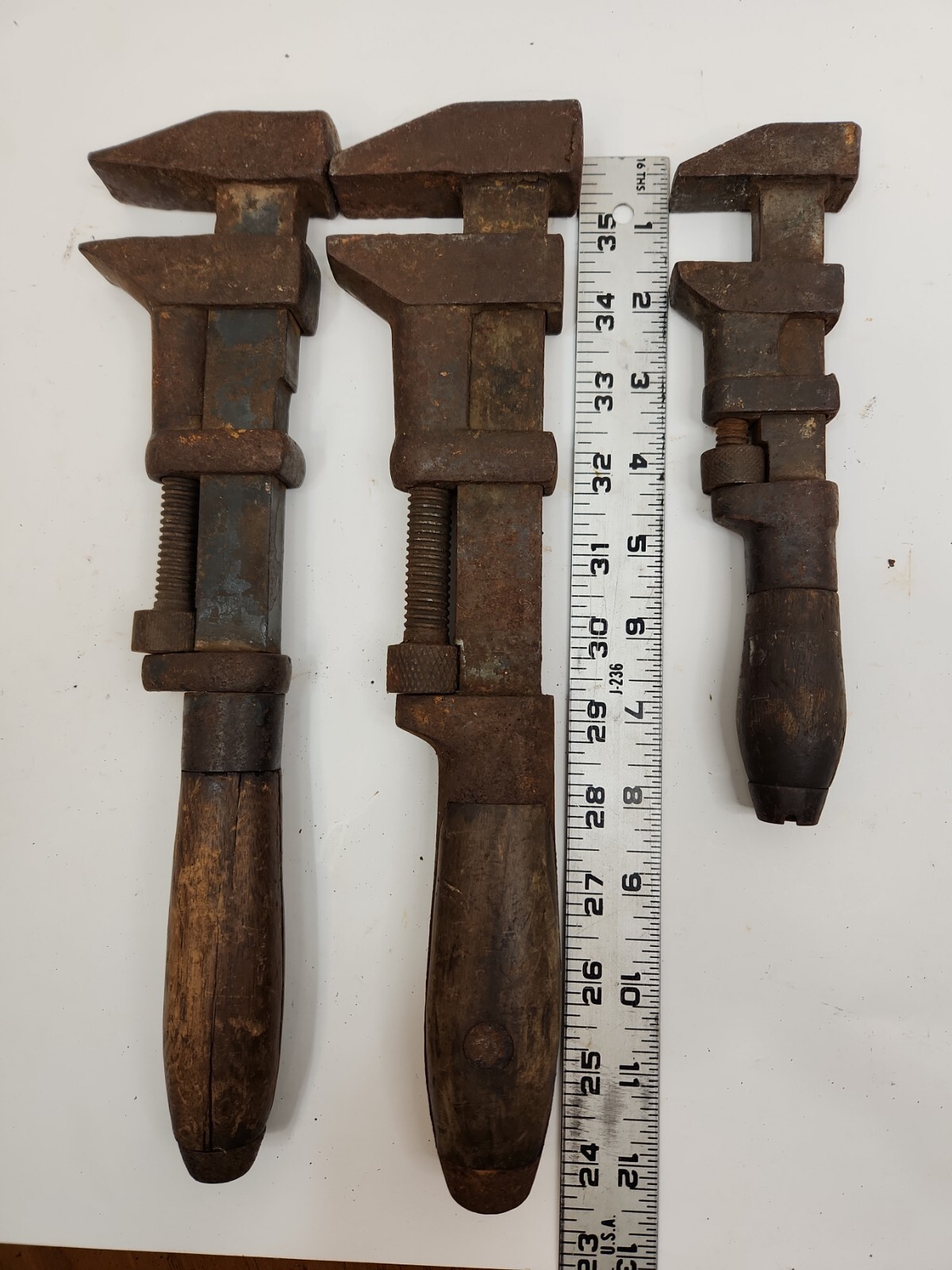 Lot of 3 Vintage Pipe Wrenches Coes Wrench Co Worcester, Mass. WJ Ladd NY, NY.
