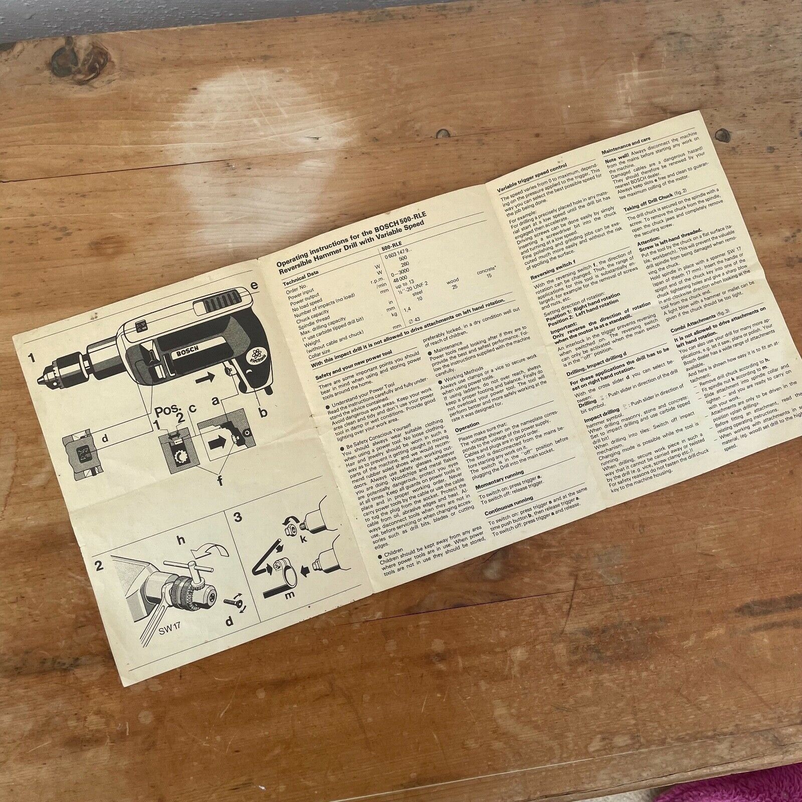 Vintage BOSCH 500-RLE Hammer Drill Instructions
