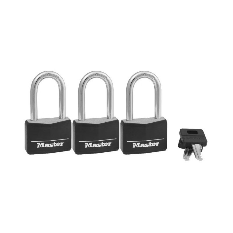 3pk 40mm Covered Brass Key Lock Set Black: Padlocks for Storage/Lockers