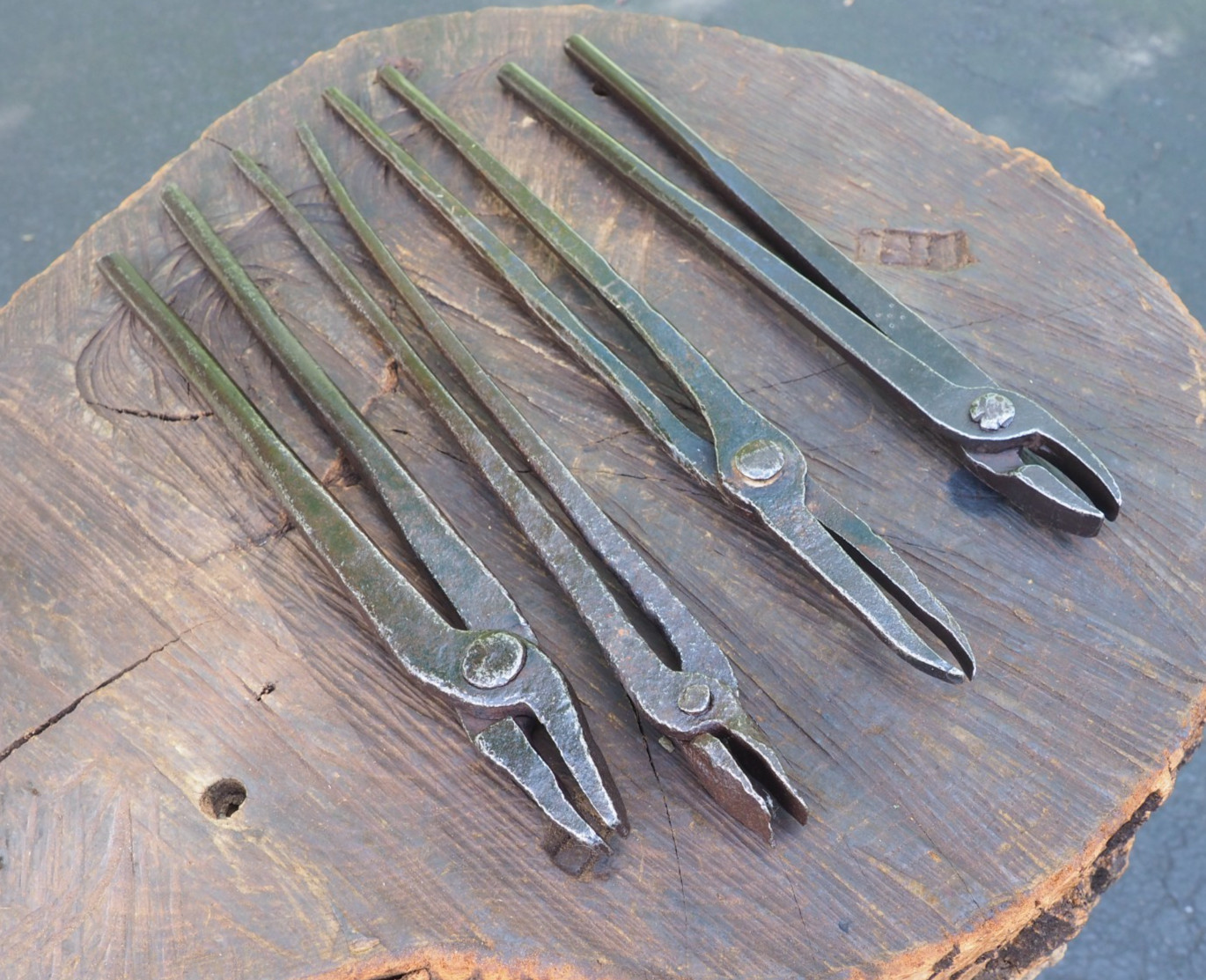 EXC 4X BLACKSMITH TONGS FORGING SET ANVIL POWER HAMMER VINTAGE ROUND / FLAT