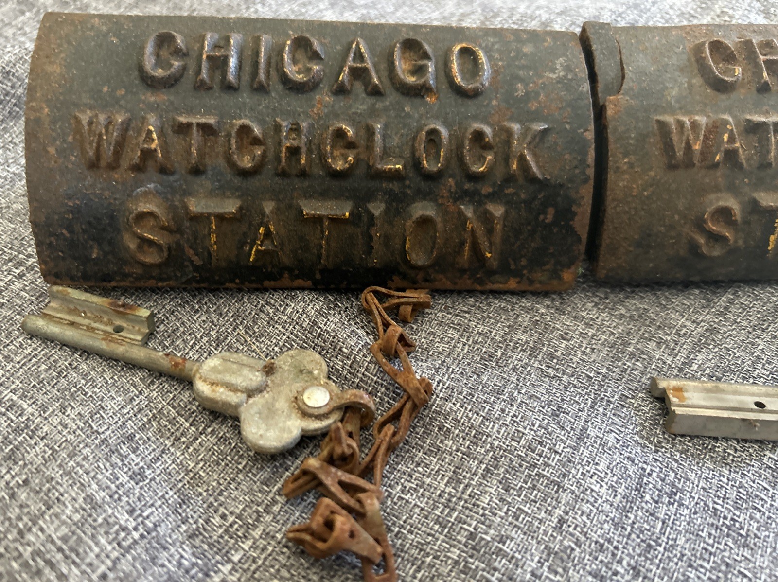 Antique Chicago Watchclock Station Cast Iron Box With Key Lock Box Rustic Lot 2