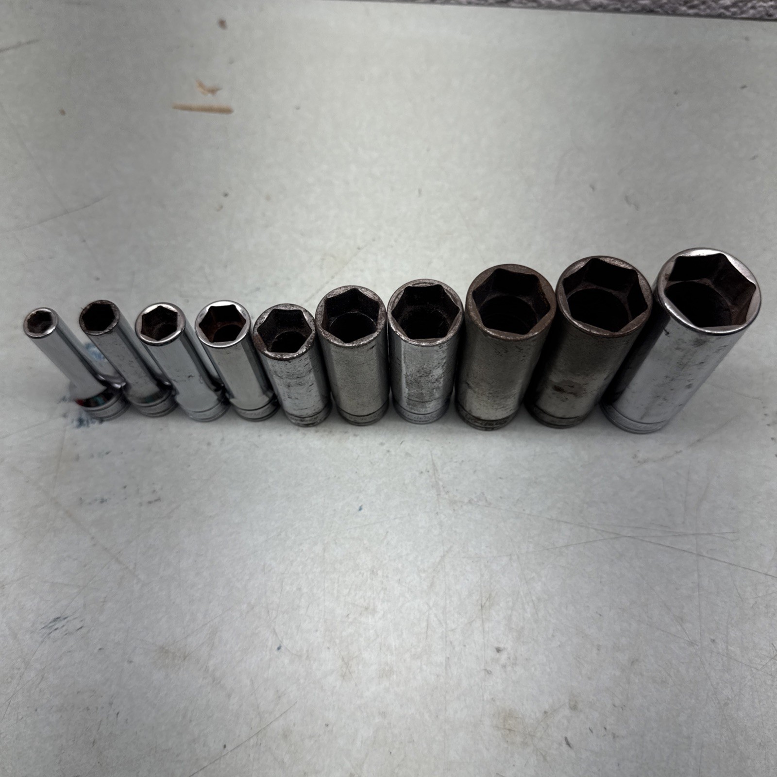 SNAP ON Tools 3/8″ Drive 1/4” – 13/16” SAE Deep Socket Set Vintage Made In USA