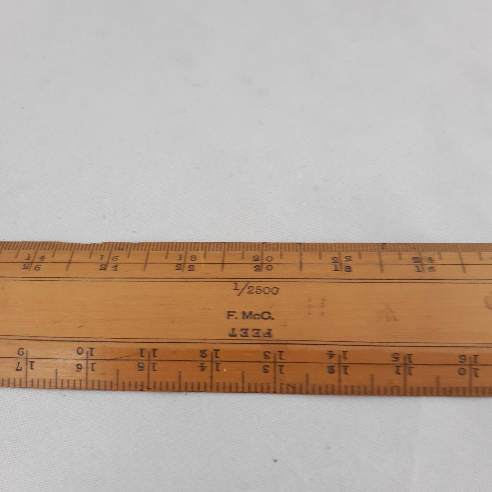 Vintage Ruler F McC 1/2500 Engine Divided Boxwood Tool Wooden Wood Rule