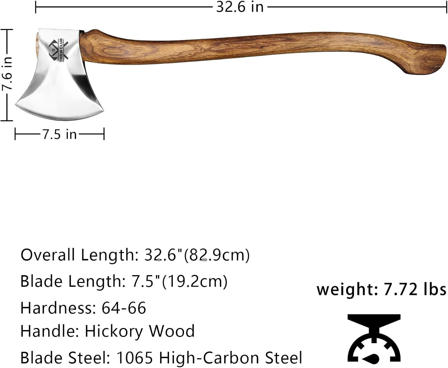 32.6 Inch Professional Wood Splitting Axe, Wood Chopping Axe with Hickory Wood H