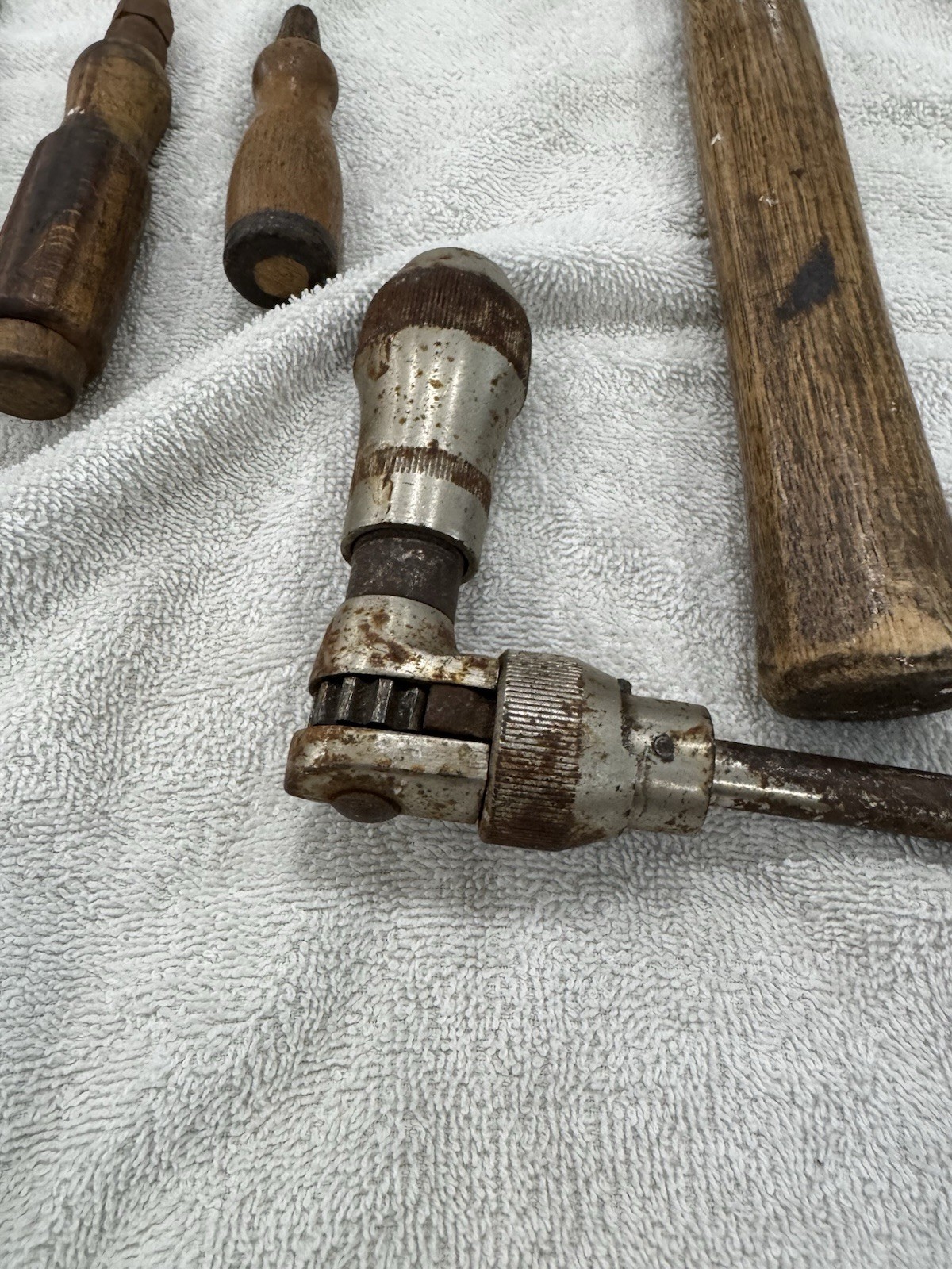 Lot Antique Tool Hand Drill EggBeater Brace Square Chuck Thumb Screwdriver