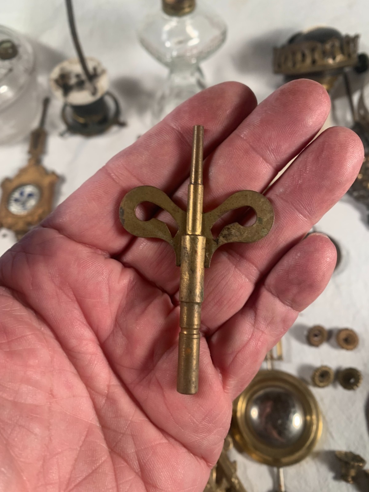 Antique CLOCK Brass WINDING KEY holes on both ends