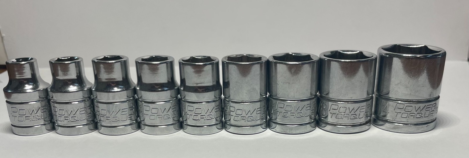 Power Torque Sockets SET OF 9- 1/4 Inch Drive SAE-6 point 1/4 -3/4 MISSING 11/16