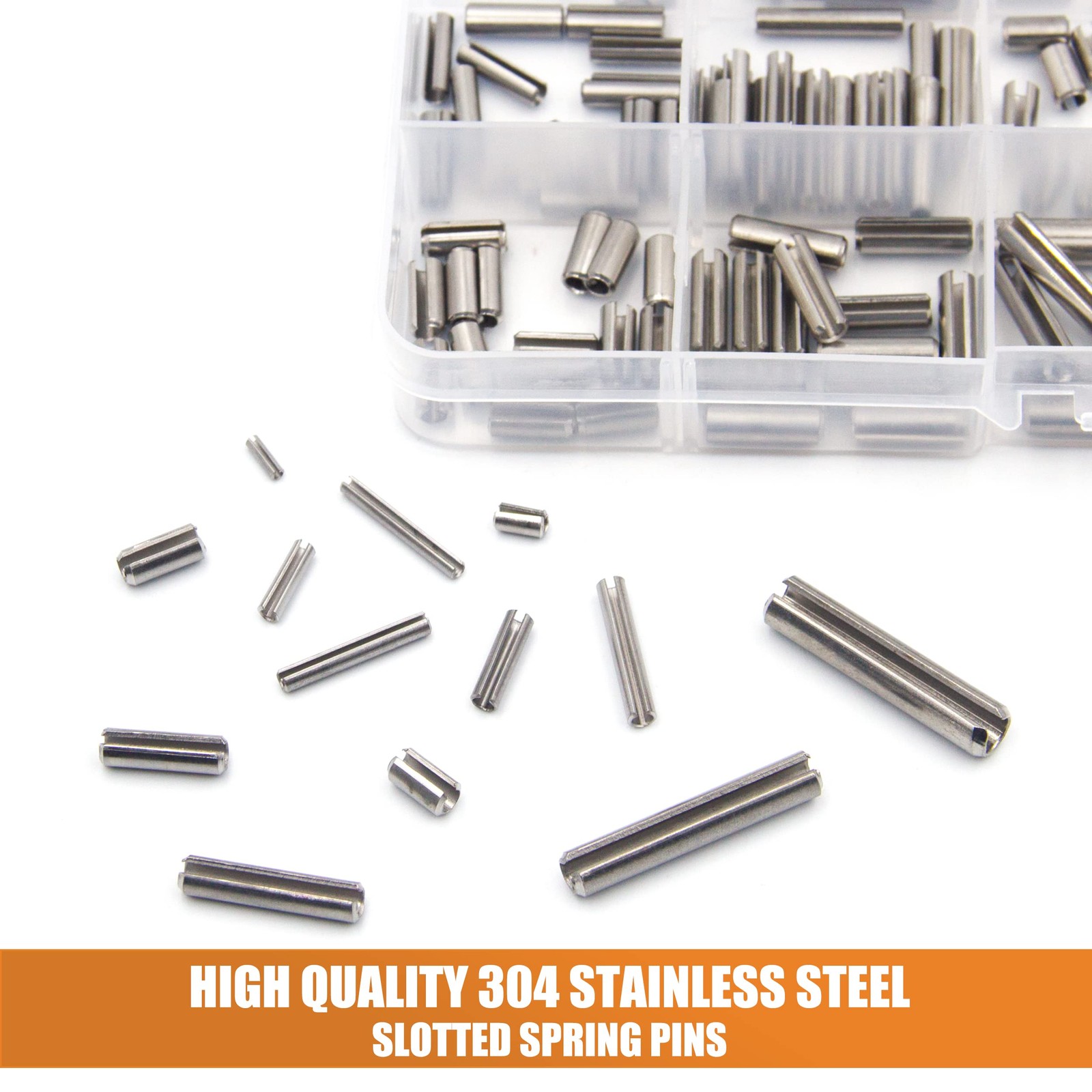 220pcs Roll Pin Set, Stainless Steel Slotted Spring Pin Assortment Kit M1.5 M2