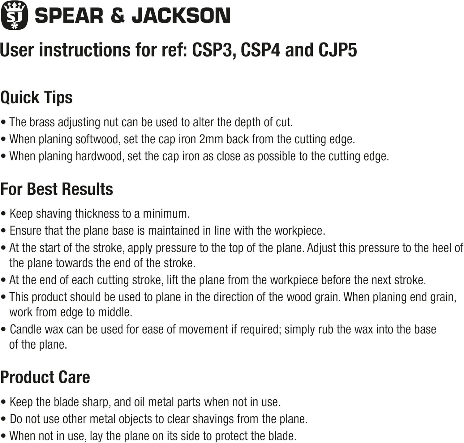 Spear & Jackson CJP5 Hand Powered Carpenters No.5 Jack Plane Adjusting Screw