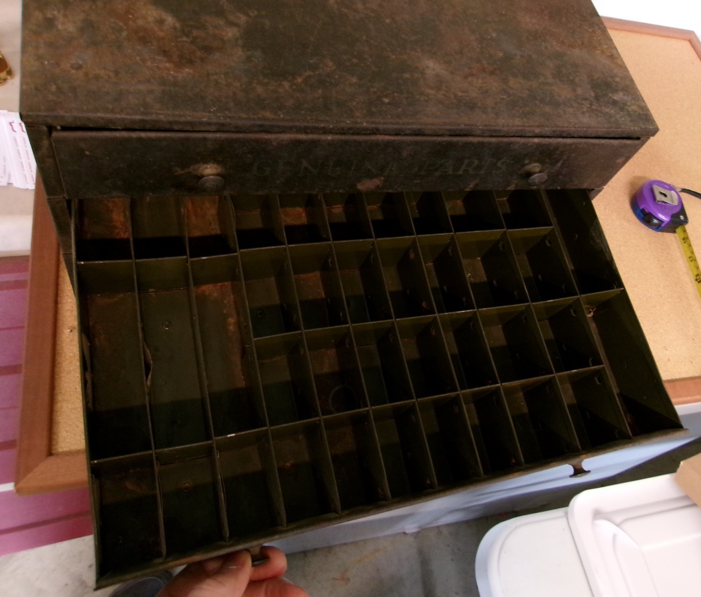 machinist mechanic box antique vintage carBUREter metal parts holder 16x12x9