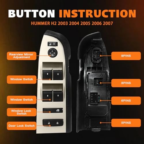22968506 Master Power Window Switch & Bezel Assembly Fit for 2010-2013 Black