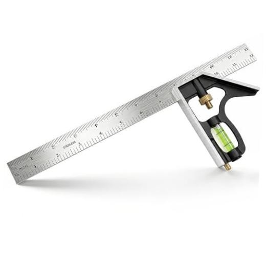 12 Inch Combination Square, Adjustable Carpenter Square with 12-Inch Black