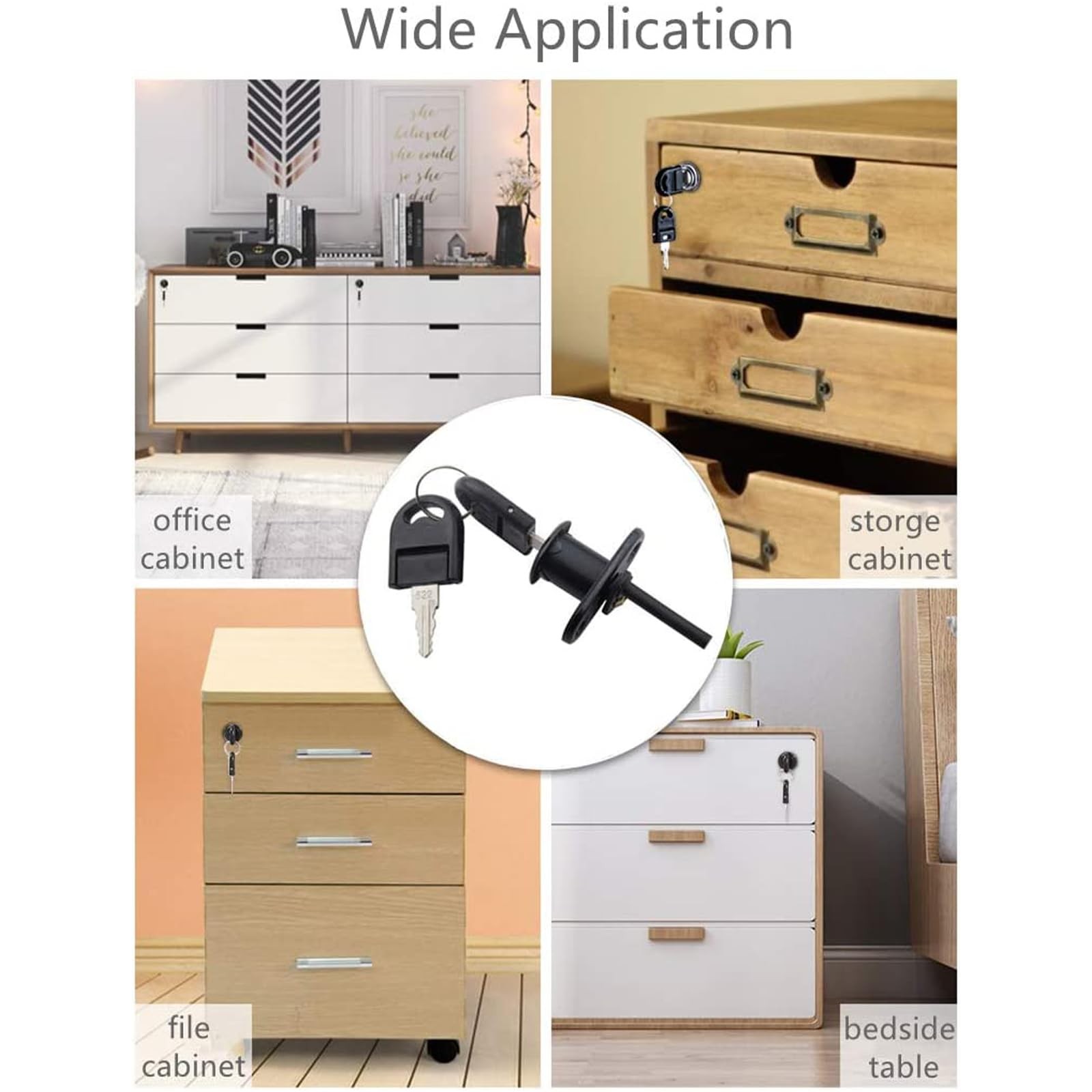 HOWDIA 2 Pcs Drawer Lock Cabinet Locks with 16mm – Keyed Different, Black