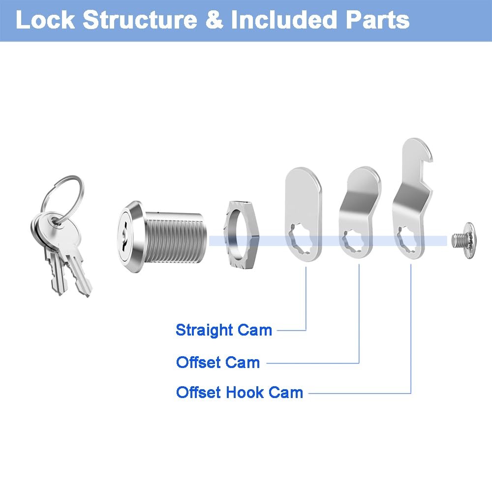 5/8″ Cabinet Locks with Keys, Keyed Alike Cam Lock for 5/8 Inch 3Pcs, Chrome
