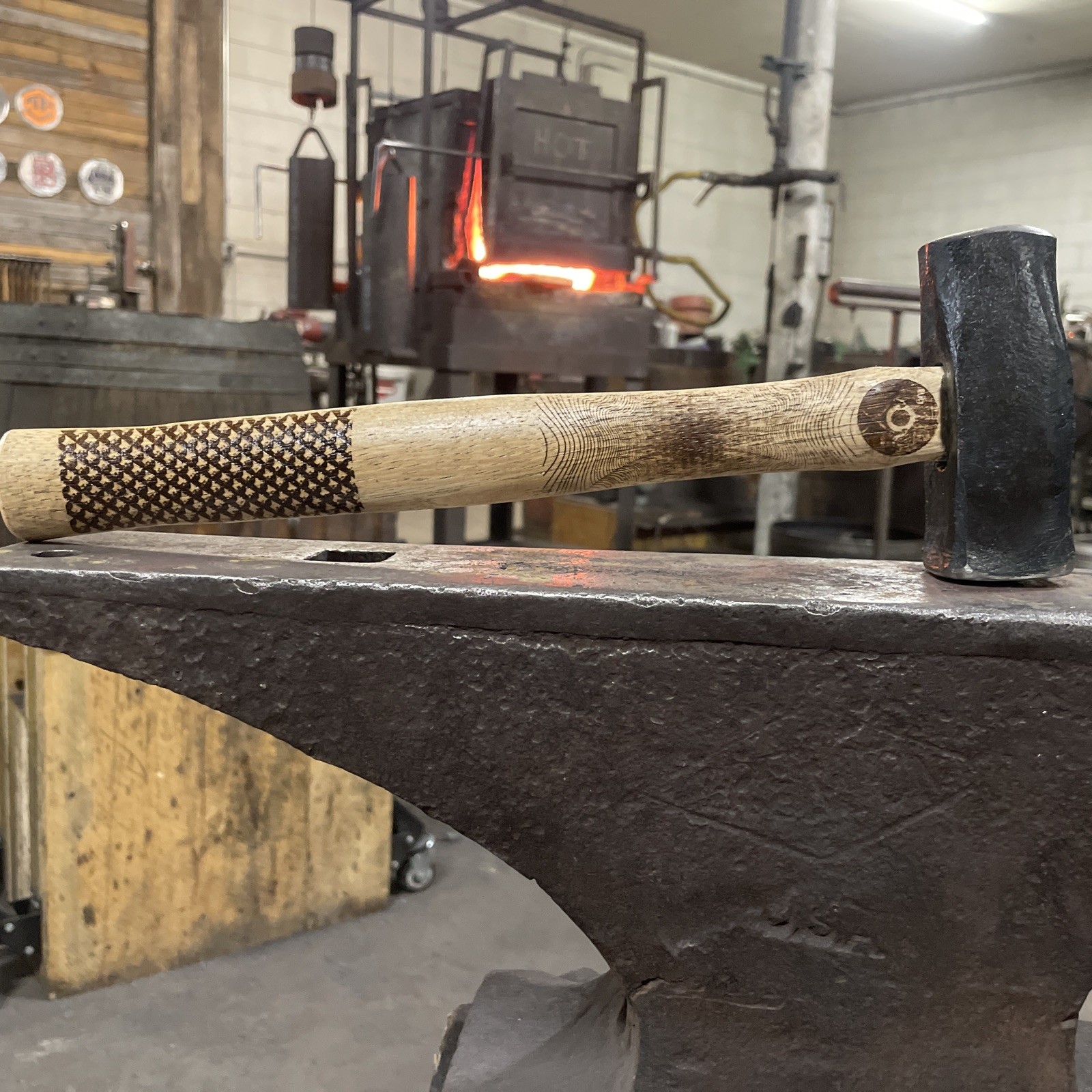Hand Forged 2 LB 3 Oz Round And Flattening Hammer w/ Engravings on ash handle