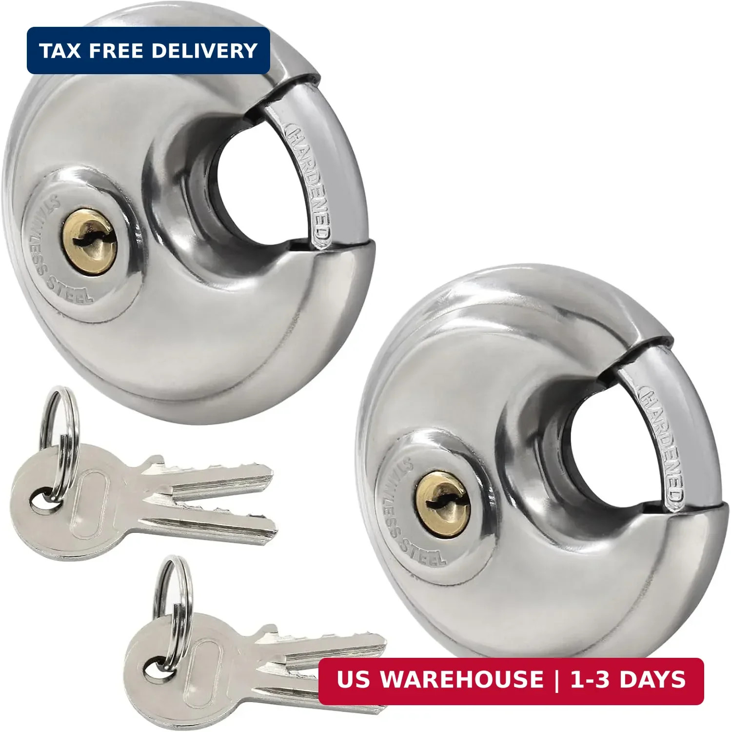 Waziaqoc 2 Pack Disc Padlocks, 2-3/4 inch Stainless Steel | Keyed Alike, Waterpr