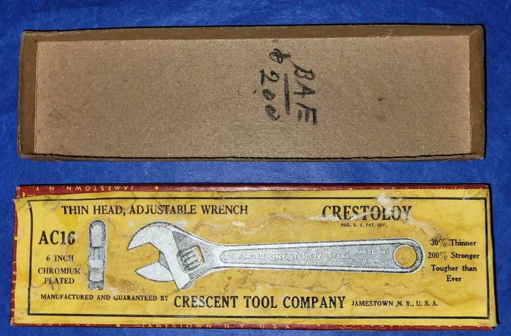 vtg CRESCENT WRENCH Box Only AC16 6″ CRESTOLOY Adjustable TOOL Jamestown NY