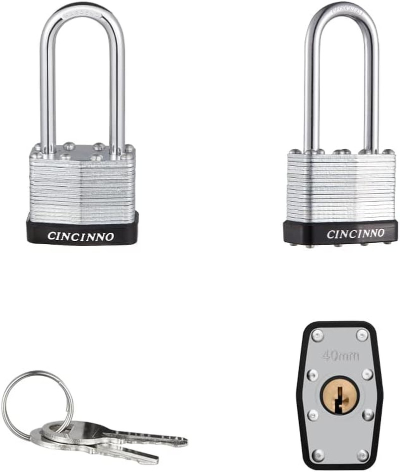 Laminated Steel Padlock with Key，6 Pack Keyed Alike Padlocks with Long Shackle